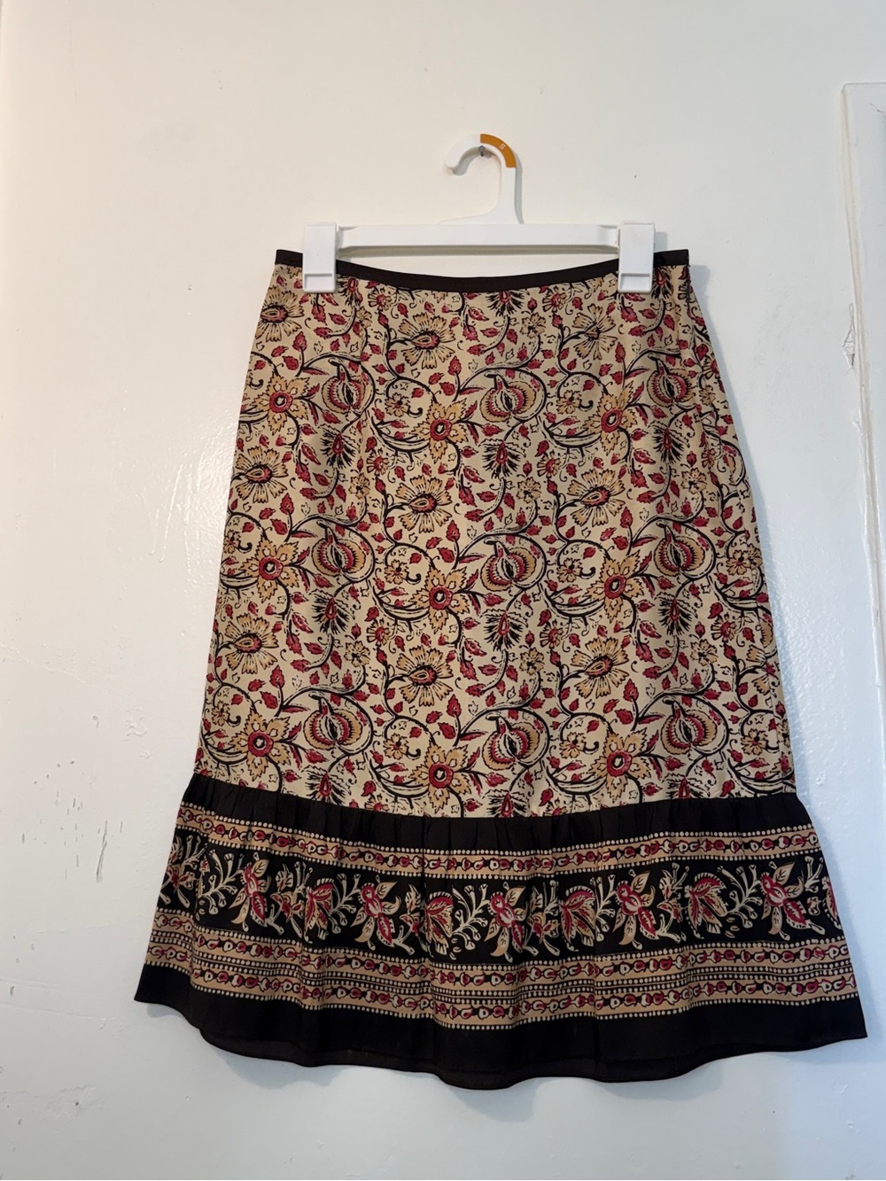 Ann Taylor Loft 100% Silk Floral Paisley Midi Skirt Petite 6P Boho
